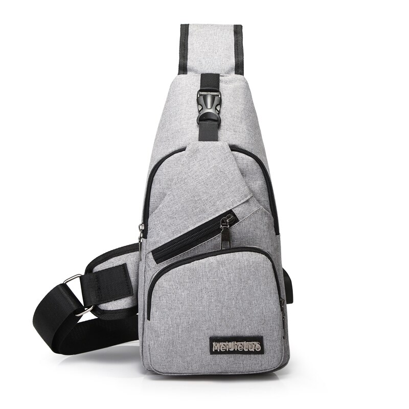 Men's Crossbody Chest Bags Men USB Charging Headphone Plug Messenger Oxford Shoulder Bag Diagonal Package Travel: Gray