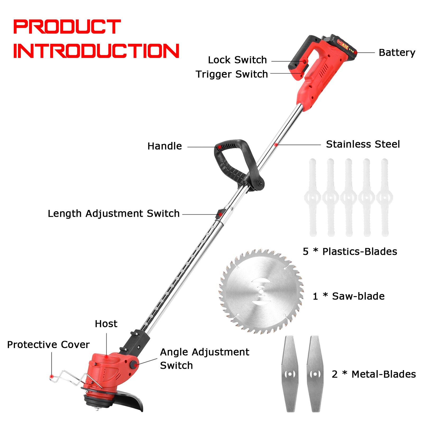 21V Electric Lawn Mower Cordless Household Grass Trimmer Cutter Portable Pruning Garden Tool