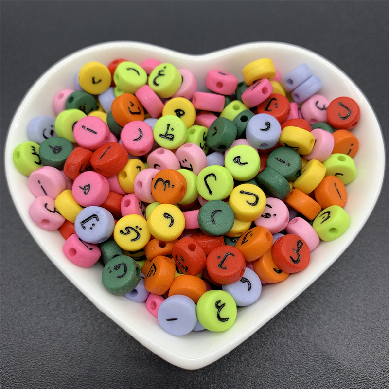 Lot de 100 perles de l&#39;alphabet arabe de forme ovale, espacées de 7mm, breloques pour la fabrication de bijoux faits à la main, Bracelet et collier