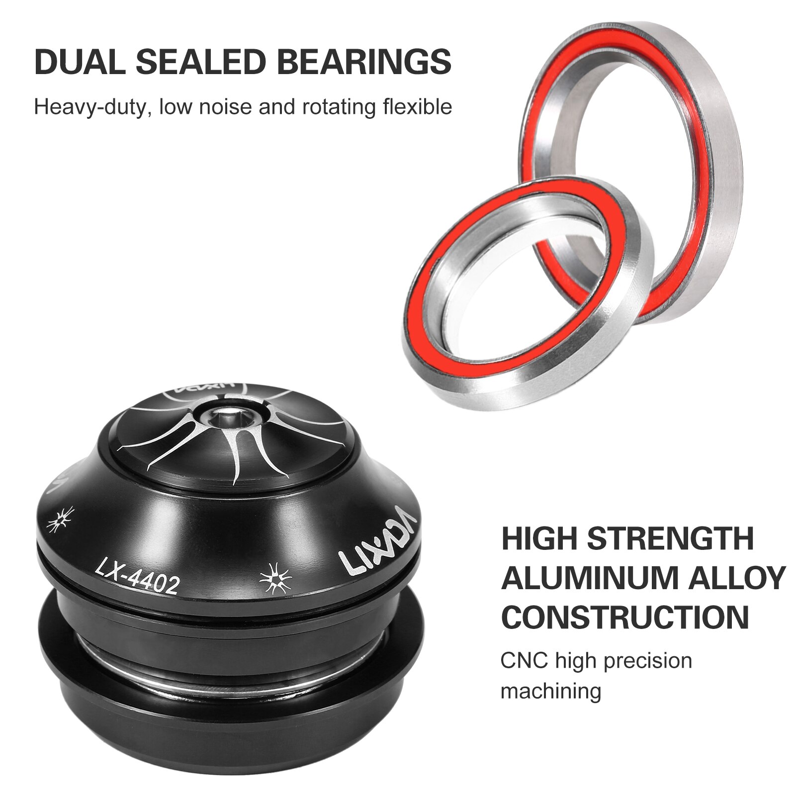 44-44mm Bike Headset CNC High Precision Machining Aluminum Bicycle Headset Heavy Duty Headset Top Cap Bearings Fork Bearings