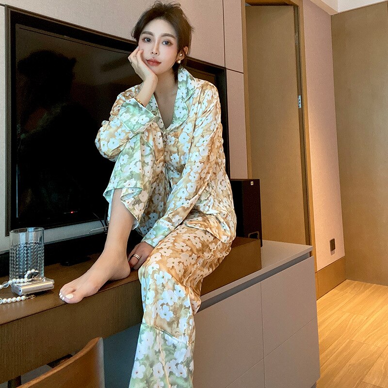 Pyjama princesse en dentelle et soie glacée pour femme, joli ensemble, Style Court, peut être porté à l&#39;extérieur, vêtements de maison, printemps et été, 2022: C03 / L(52.5--62.5KG)