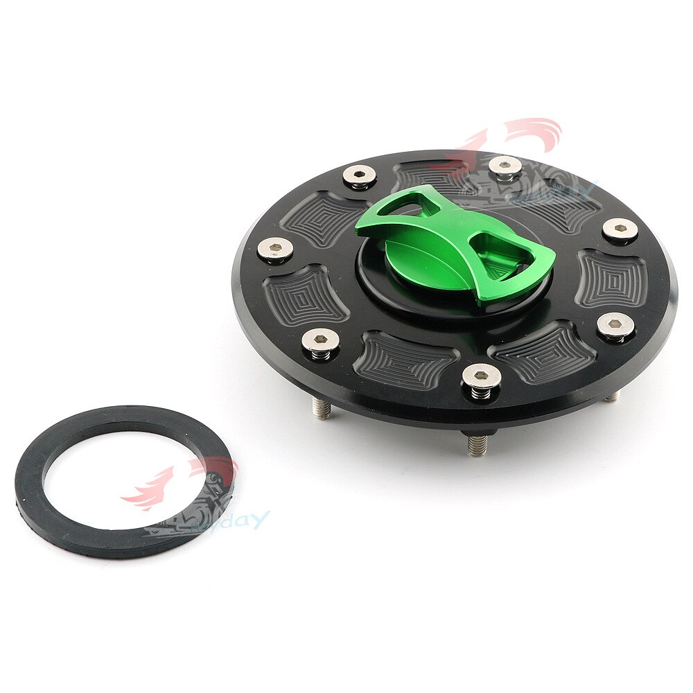 thumbnail image 2 of Fuel Gas Tank Cap Cover With Keys – Fits Kawasaki Ninja 250 250R 88-07 EX250 GPZ250 – Aluminum, 7-Hole 2 of 5