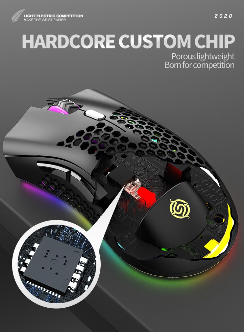 BM600 2,4 GHz Drahtlose Maus 1600DPI USB Aufladbare Waben RGB Optische 7 Tasten Maus Für Laptop PC Spiel Büro