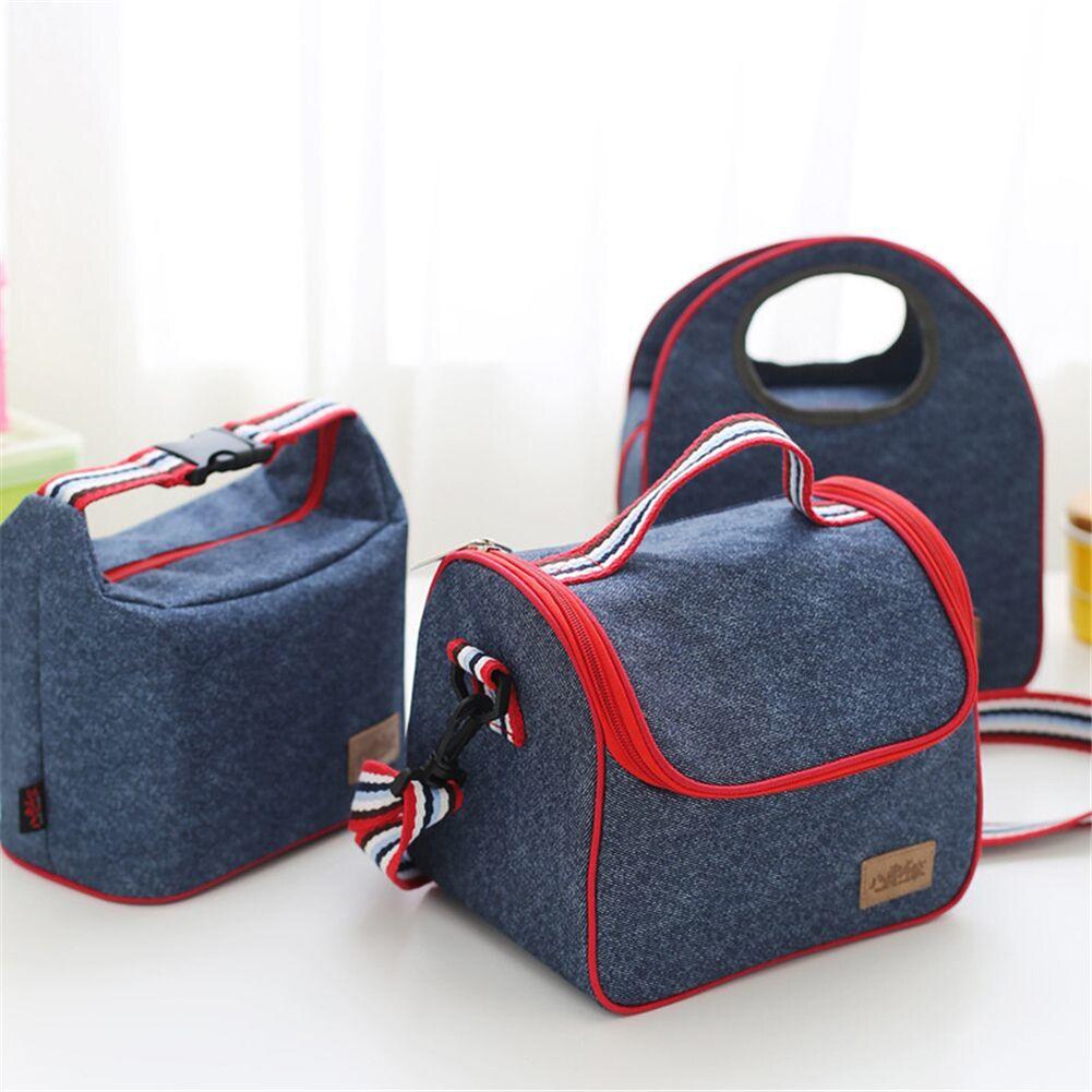 Portable Tote Heat Insulated Lunch Storage Cooler Food Box Denim Thermal Bag Portable Heat-insulated Cooler Lunch Box Tote