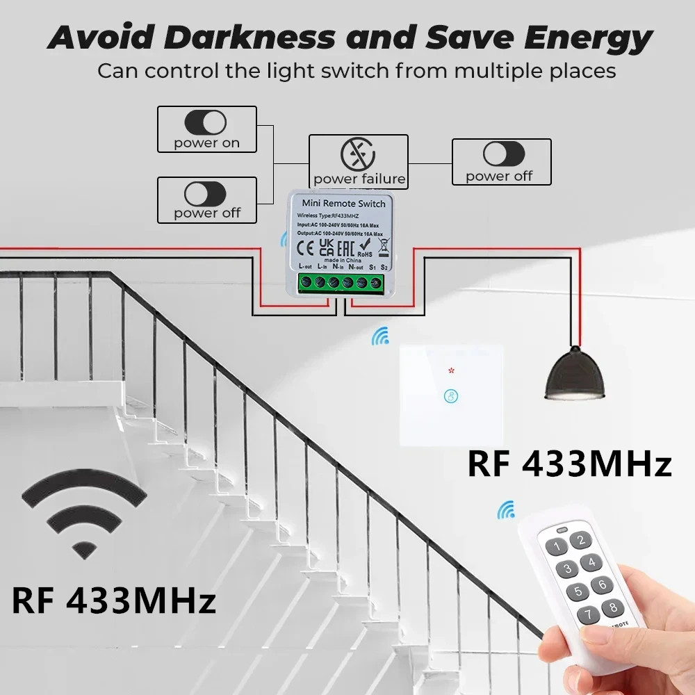 RF 433 MHz Inteligentny przełącznik Mini DIY Bezprzewodowy pilot zdalnego sterowania Przełączniki światła 16A Odbiornik przekaźnika Moduł automatyzacji do domowej lampy LED