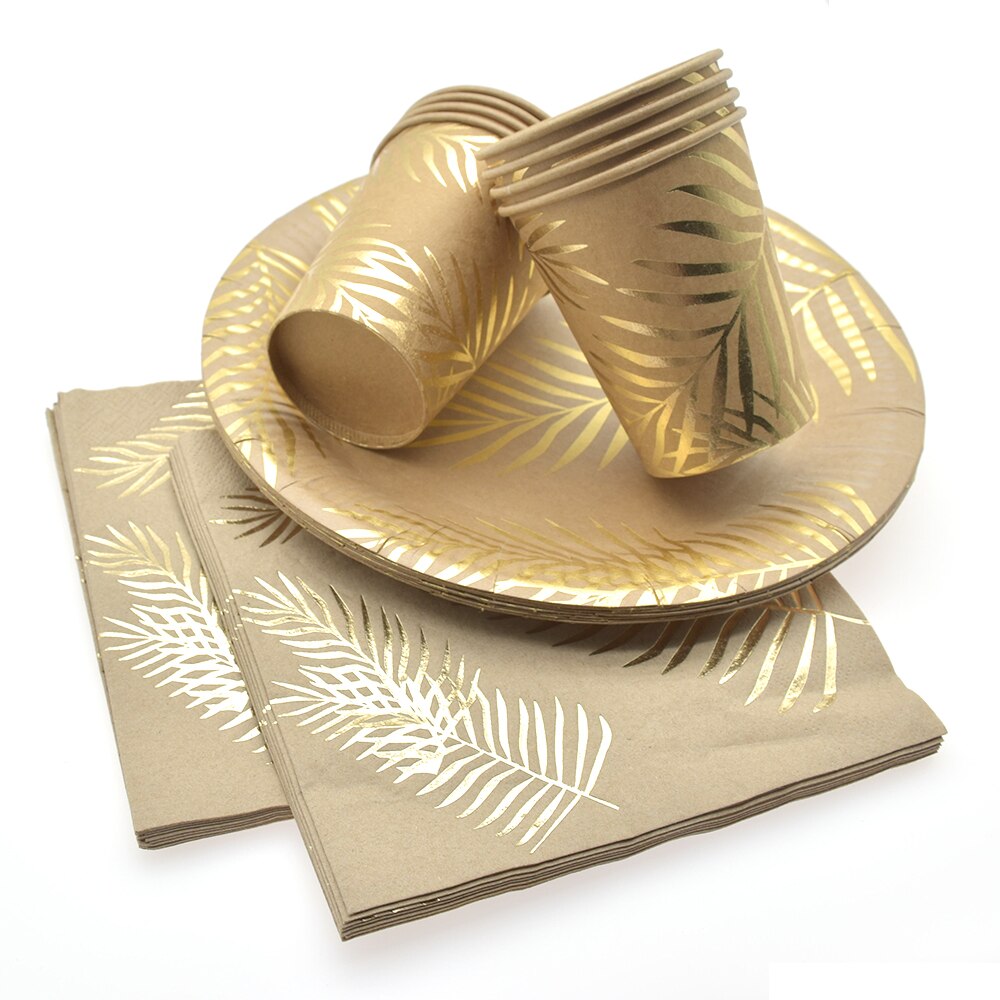 Vaisselle jetable en feuille de palmier tropicale, décor d'assiettes et d'assiettes, gobelets et serviettes en papier, décorations pour mariage, anniversaire, baby-breakfast