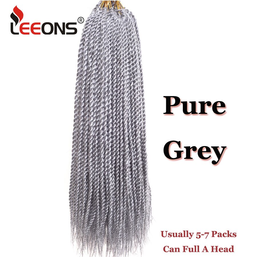 Leeons Small Senegalese Twist Braids 18 inch 30 Roots Synthetic Crochet Hair Extensions Ombre Braiding Hair 15 Colors Available: #Grey