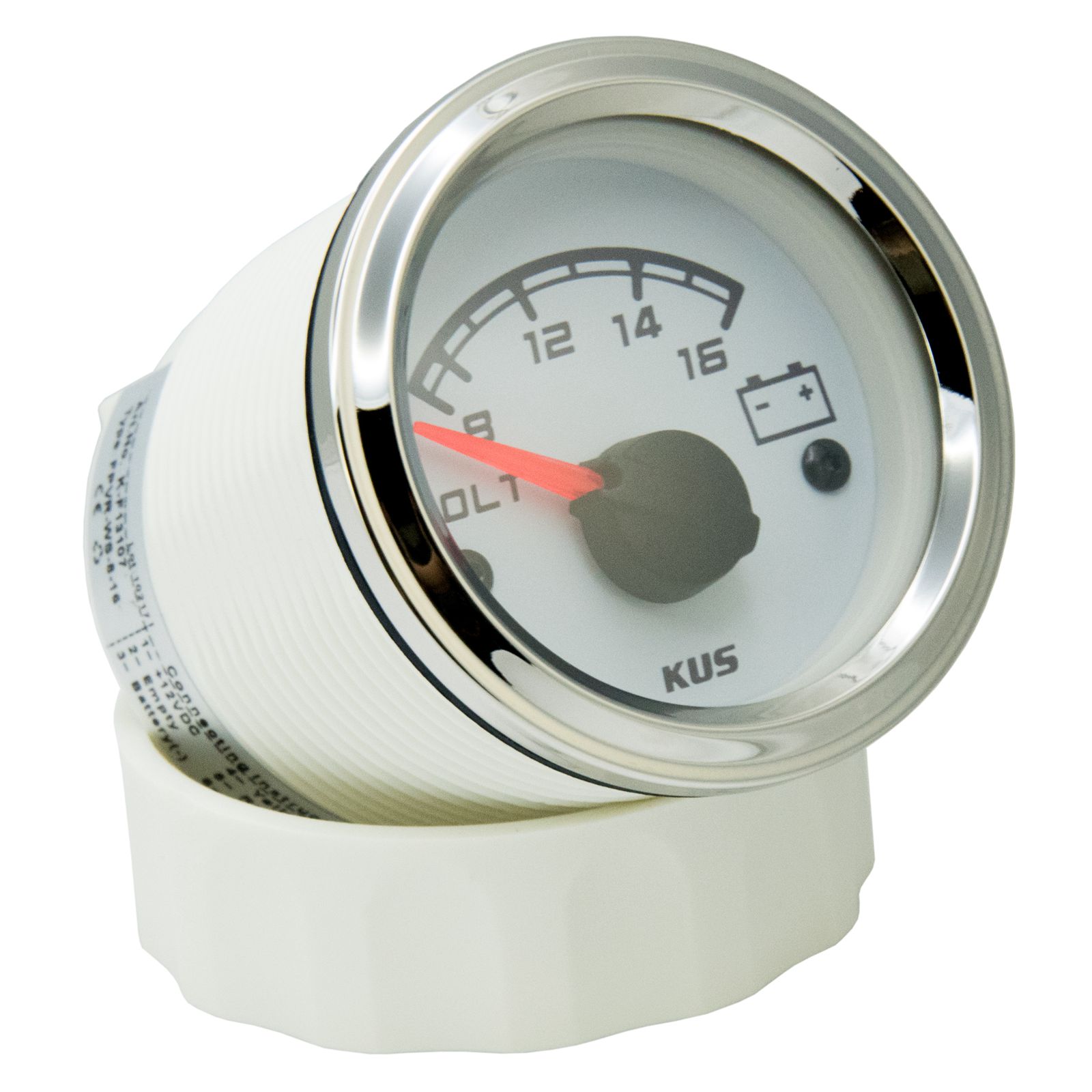 KUS Marine Battery Voltage Meter Boat Voltmeter Gauge Steel Bezel White Face 8-16V