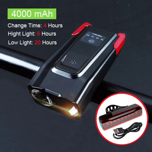 2000/4000mAh Smart Induktion Fahrrad Front Licht Kit USB Aufladbare LED Rücklicht Und Scheinwerfer Mit Horn Taschenlampe Für fahrrad: 4000 red taillight