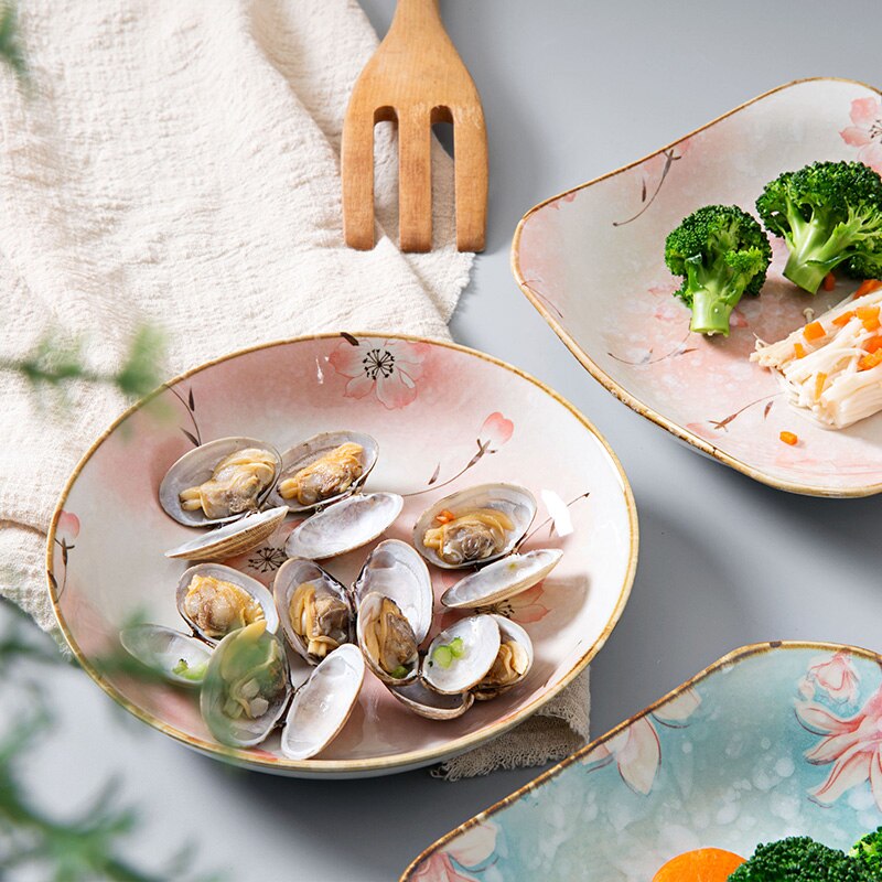 Porcelain Brakfast Dishes Square Round 7inch Deep Plates Household Dinner Sushi Desert Steak Handpainted Plates