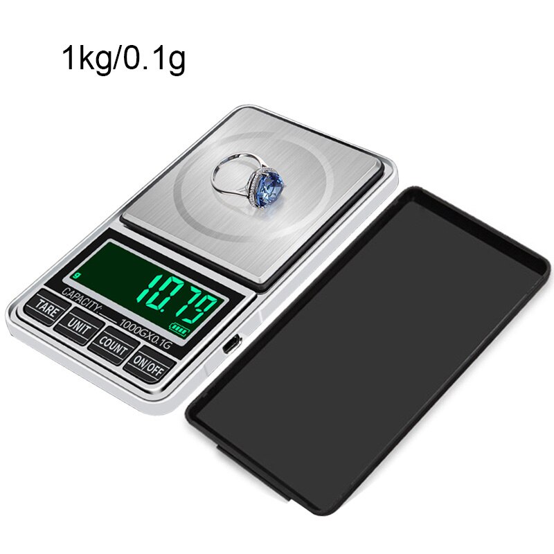 De carga USB Digital de bolsillo escala Mini escala de la joyería 100g/200g/300g/500g 0,01g de precisión equilibrio electrónico LCD escala de peso: 1kg-0.1g