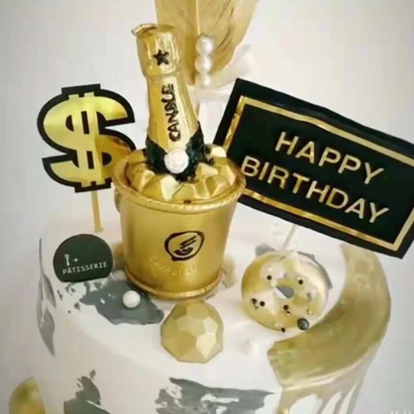 Décoration de gâteau, bouteille de bière, bougie Champagne, seau à bière, bougie d&#39;anniversaire, bougie dorée pour Fondant, décoration de gâteau, fête de mariage