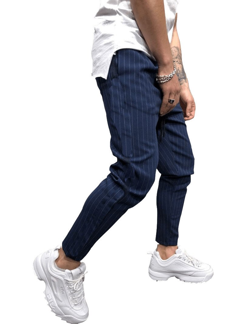 Pak Broek Mannen Casual Mode Gestreepte mannen Pak Broek met Kleine Voeten Pantalon De Vestir Hombre Mannen Jurk Pak