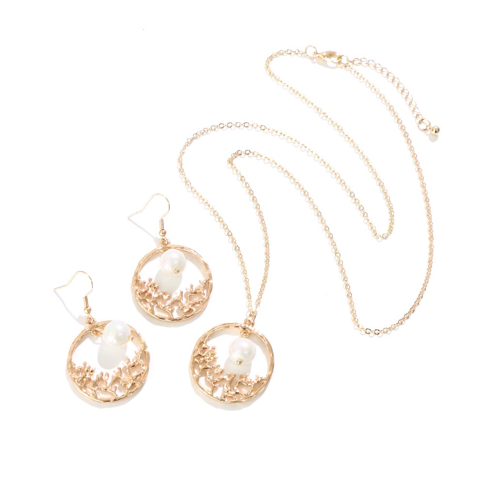 Say Hello Polynesian Hawaiian Samoa Marshall Style Glass Bead White Pearl Hollow Around Necklace Earrings Jewelry Set GJZ382W