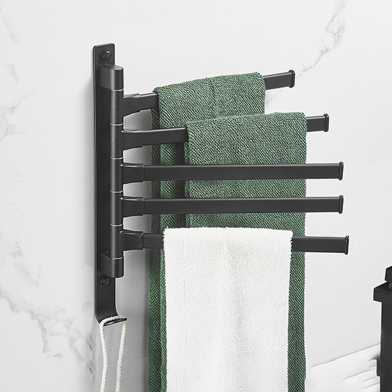 Aluminum Bath Towel Bar Black Rotating Towel Rack Bathroom Kitchen Wall-mounted Towel Holder Bar Shelf Bathroom Accessories