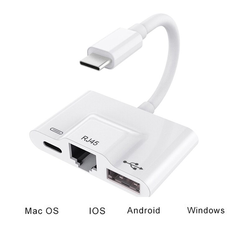 3 i 1 laderadapter til type-c til lan 100 mbps ethernet  rj45 adapter otg usb 3.0 kameraleser til type-c smarttelefon