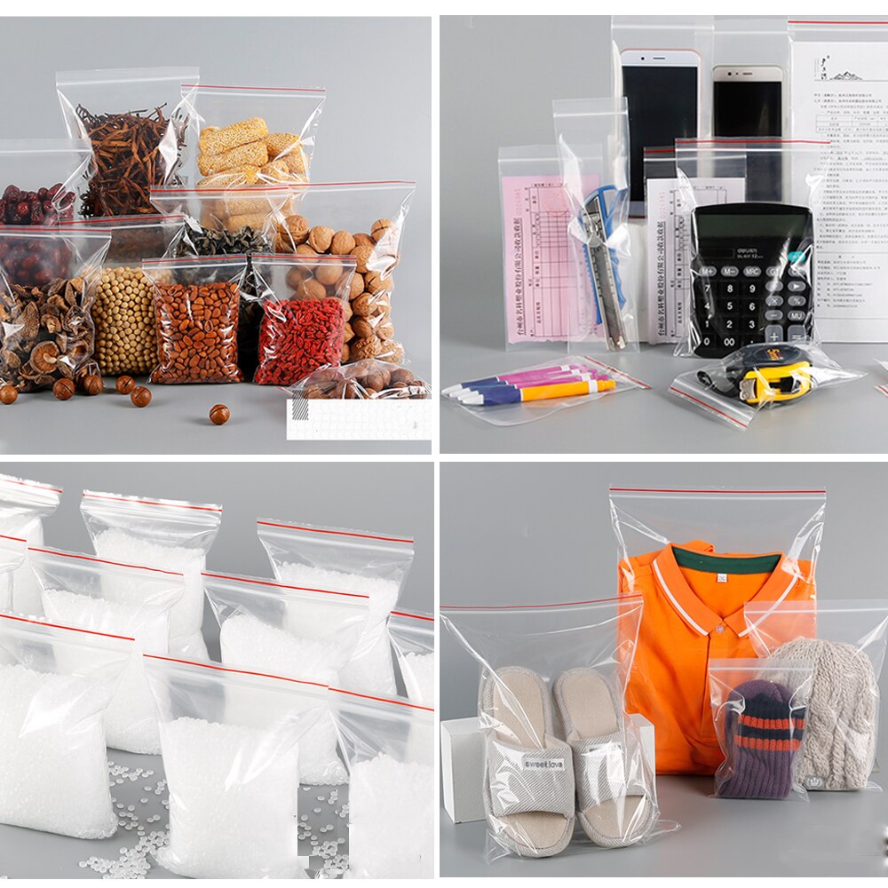 100Stck 0,05mm Dicke transparent Wiederverschließnackt Reißverschluss Poly Beutel Kunststoff Wiederverschließnackt Lagerung Lebensmittel Taschen Vakuum Frische Organisieren Tasche