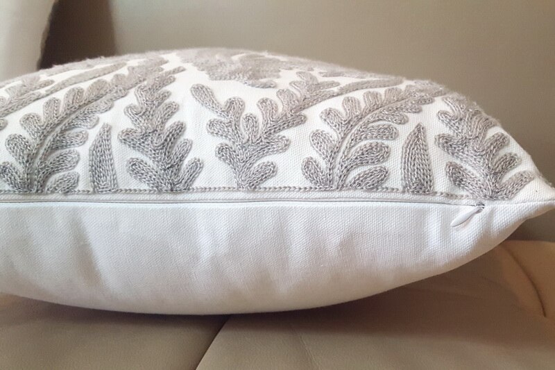 Junwell delikat bomuldslærred broderi firkantet damask dekorativ pude terrasse sofa pude usynlig lynlås 45 x 45cm kvm