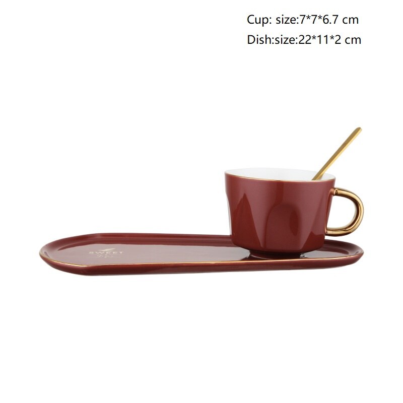 Gold Rand Kaffee Tasse Untertasse Löffel einstellen Keramik Frühstück Milch Tassen Tee Soja Milch Frühstück Becher nordisch Nachtisch Platte Luxus: B-Braun