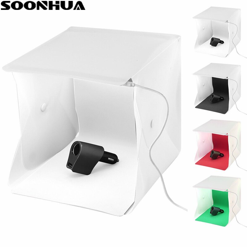 Folding Lightbox Fotografie Studio Dual LED Verlichting Bars Softbox Lamp Tent Met 4 Achtergronden Desktop Camera Foto Tent Kit