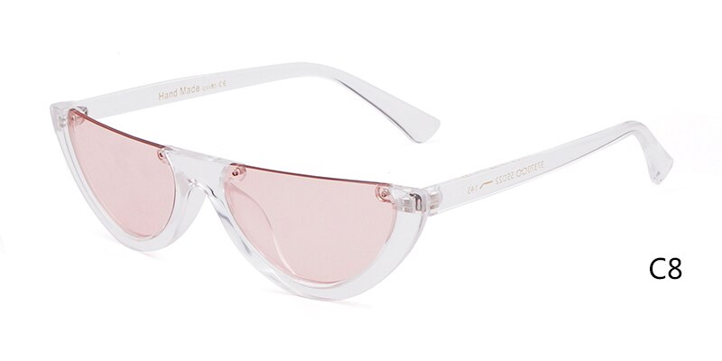 Half Moon Slim Sunnies Sunglasses Women Brand Retro Vintage Pink Lens Cat Eye Frame Sun Glasses Girls Shades 463B: C8 clear pink