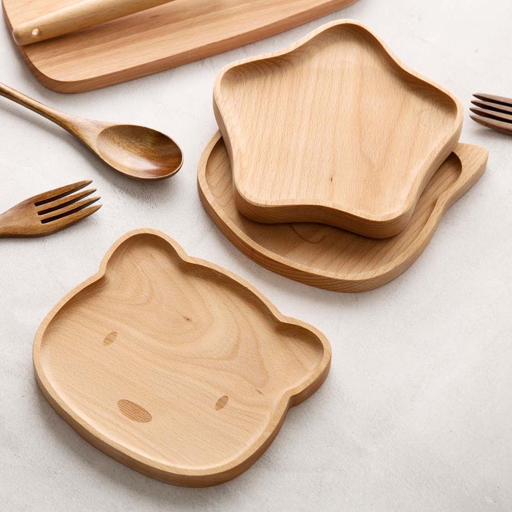 Cute Cartoon Wood Plate Dessert Cake Dishes Tray Dinnerware Food Dessert Plate Snack Fruit Dish Saucer Kitchen Dinner Plates