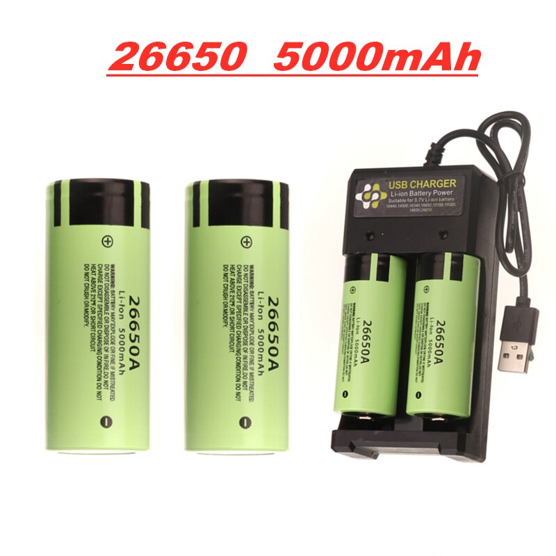 100% Originele 26650A 3.7V 5000Mah Lipo Batterij En Oplader Voor Zaklamp Power Bank Li-Ion Oplaadbare Batterijen