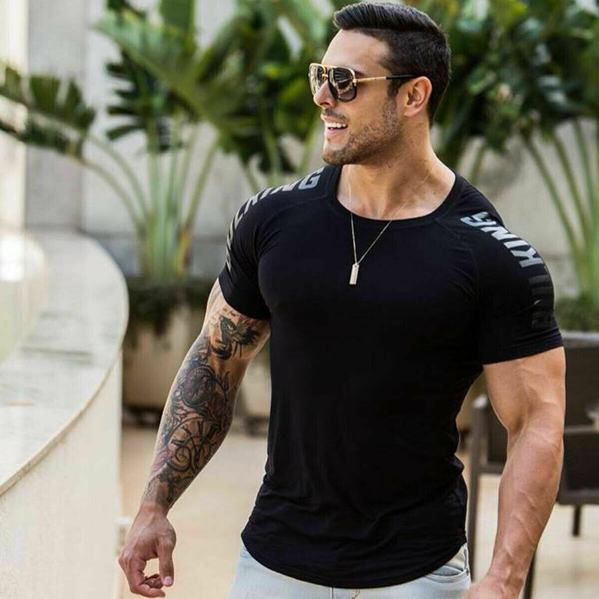 Herr t-shirt gym toppar sport t-shirt herr t-shirts träning träning kortärmad gym fitness muskel tight t-shirt plus size casual: Xl / 03