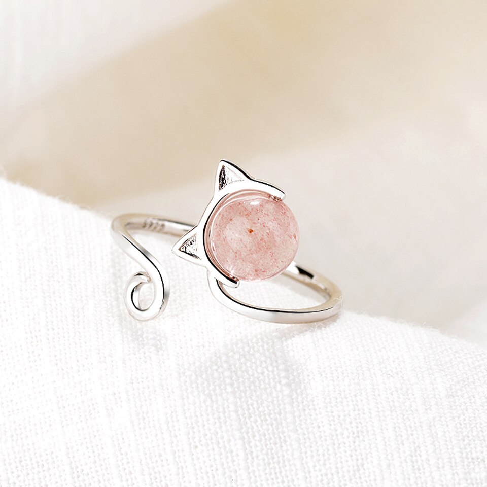 Katze Zirkon Paare Einstellbare Ring Kupfer Legierung silber überzogene Liebhaber Resizable Ringe modisch Frauen Schmuck Geburtstag: Rosa