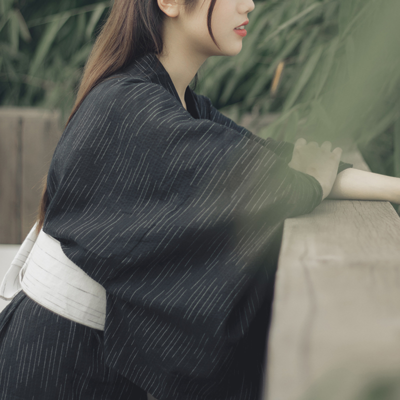 Kimono Obi de Tradition japonaise pour femmes et hommes, robe de pyjama samouraï en coton à rayures noires, rétro avec nœud Yukata, 2022