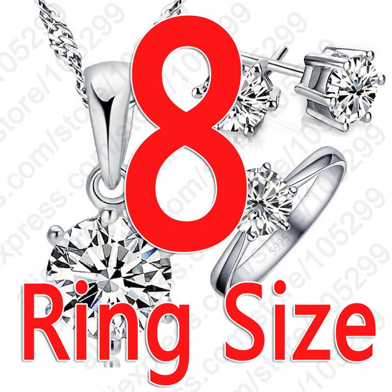 Woman's Birthday Wedding Jewelry Set 925 Sterling Silver Crystal Necklace Ring Earring 3 pcs/set