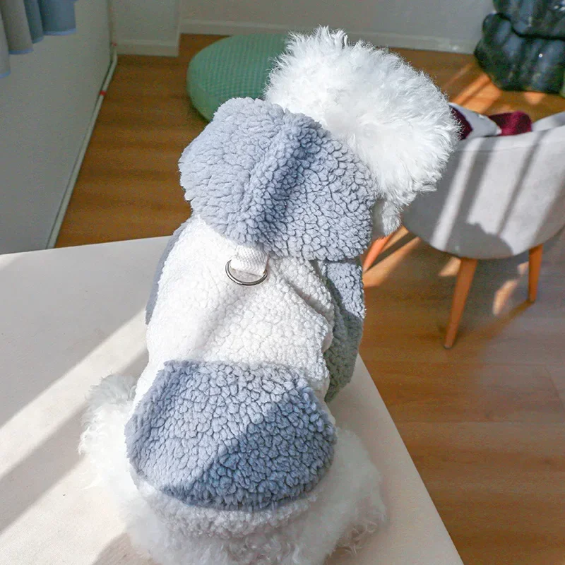 Fleece Puppy Dog Winter Sweater Hoodies with Buckle for Attachment Leash Boy Girl Pet Clothes for Small Dogs Yorkie Warm Coat