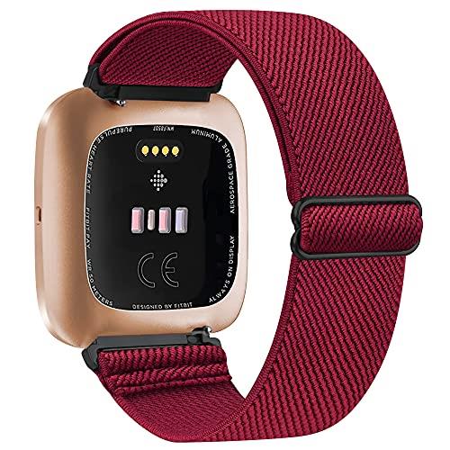Nylon Elastische Band Voor Fitbit Versa 3 2 Band Verstelbare Ademend Horlogeband Sport Armband Band Voor Fitbit Versa 2 3 band: Wine Red / For Fitbit Versa 3