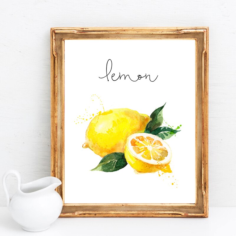 Lemon Painting Poster Kitchen Wall Art Decor Fruits Veggies Food Art Prints Wall Picture Restaurant Decoration: 21x30cm No Frame