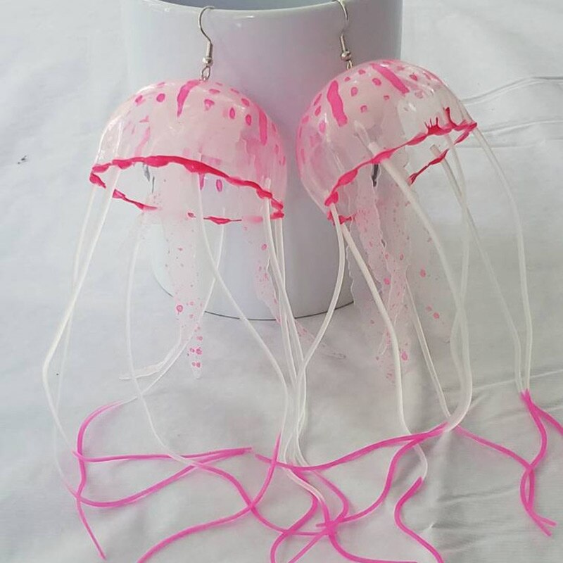 Kwallen Earring Festival Mermaid Sieraden Carnaval Neon Ultraviolet Glow Oceaan Kwallen Octopus Onderwater Mariene Leven Sieraden: Rose red
