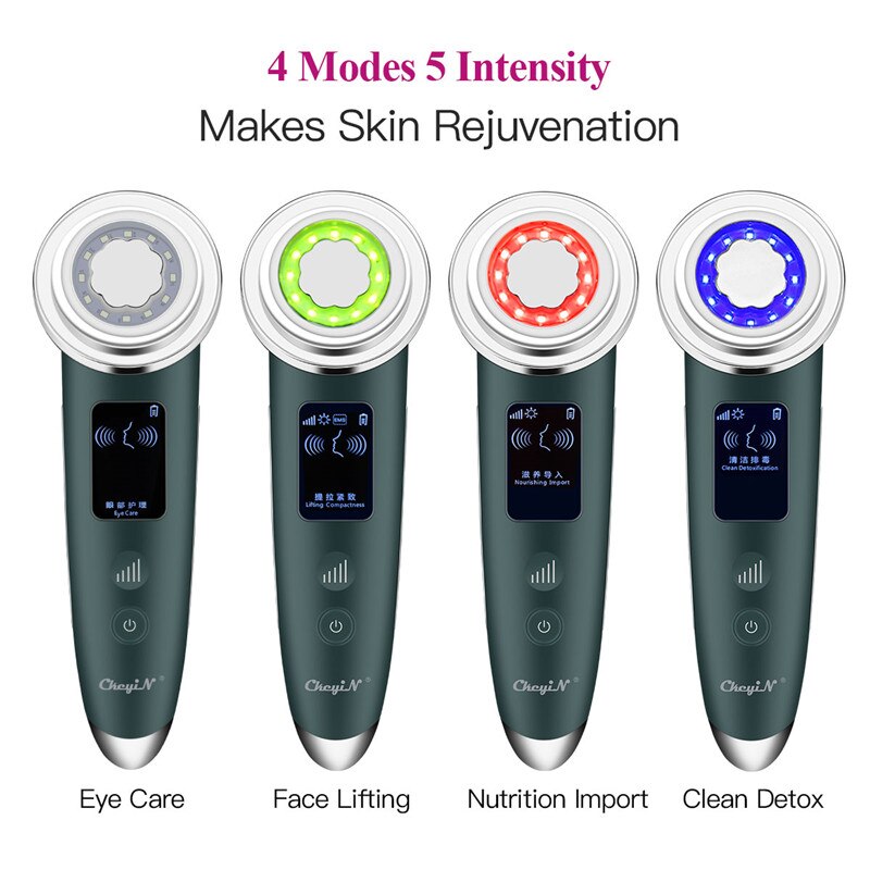 CkeyiN-máquina masajeadora Facial RF EMS LED, depurador de piel ultrasónico con fotones, calefacción, limpieza profunda de cara, absorción de nutrientes