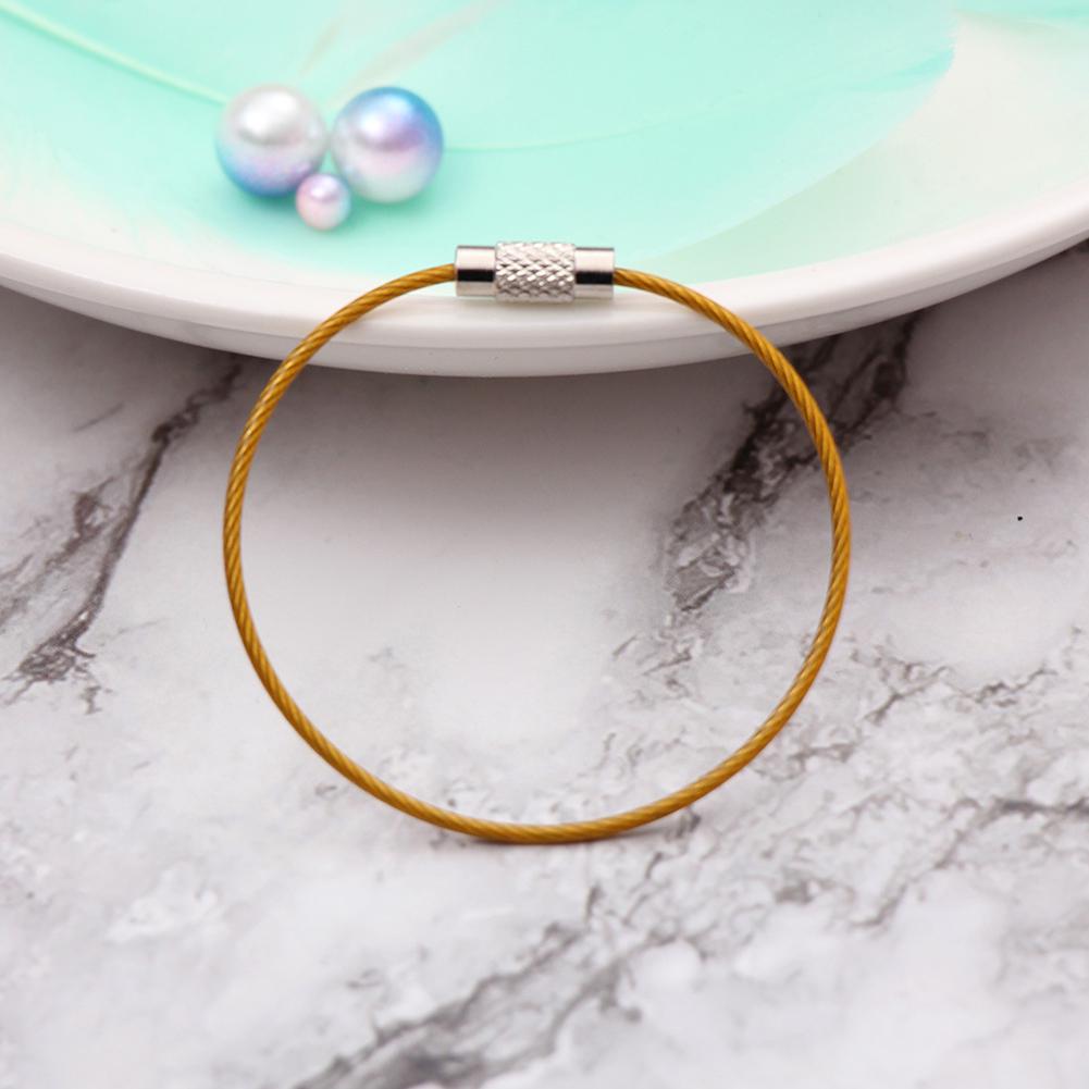 Colorful Screw Locking Stainless Steel Wire Car Keychain Cable Rope Key Holder Keyring Key Chain Rings Cable Outdoor Keychain: yellow