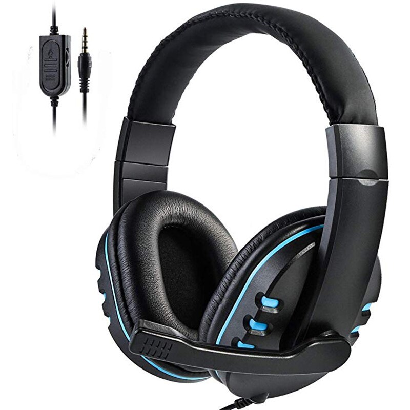 Auriculares estéreo para juegos para Xbox one PS4 PC 3,5mm con cable, auriculares para jugadores con micrófono y Control de volumen: Blue