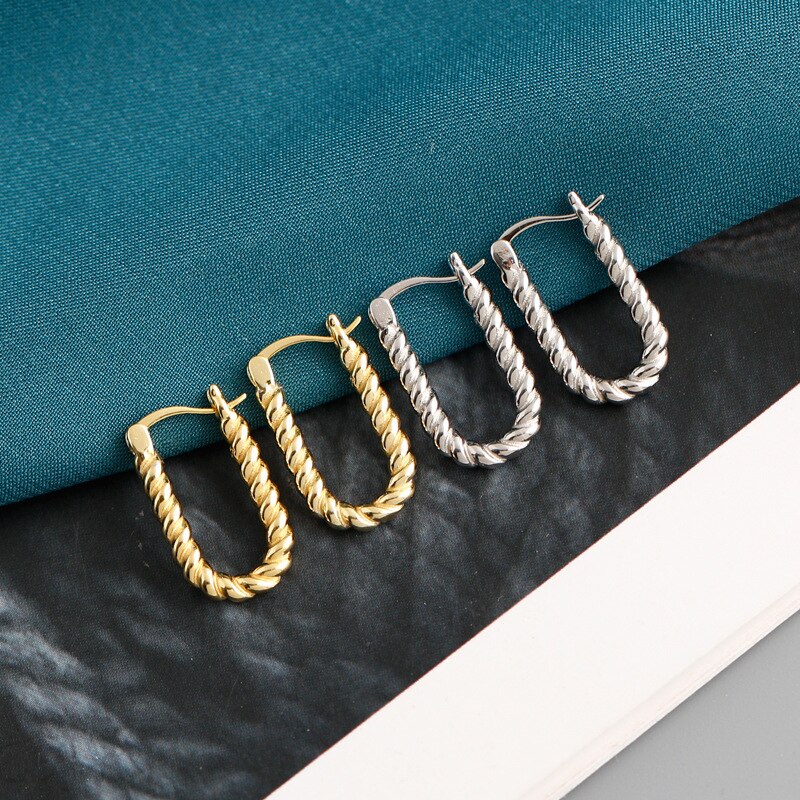 Xiyanike Zilver Kleur Schroefdraad Ovale Hoepel Oorbellen Voor Vrouwen Mode Eenvoudige Gesp Goud Hypoallergeen Sieraden Accessoires