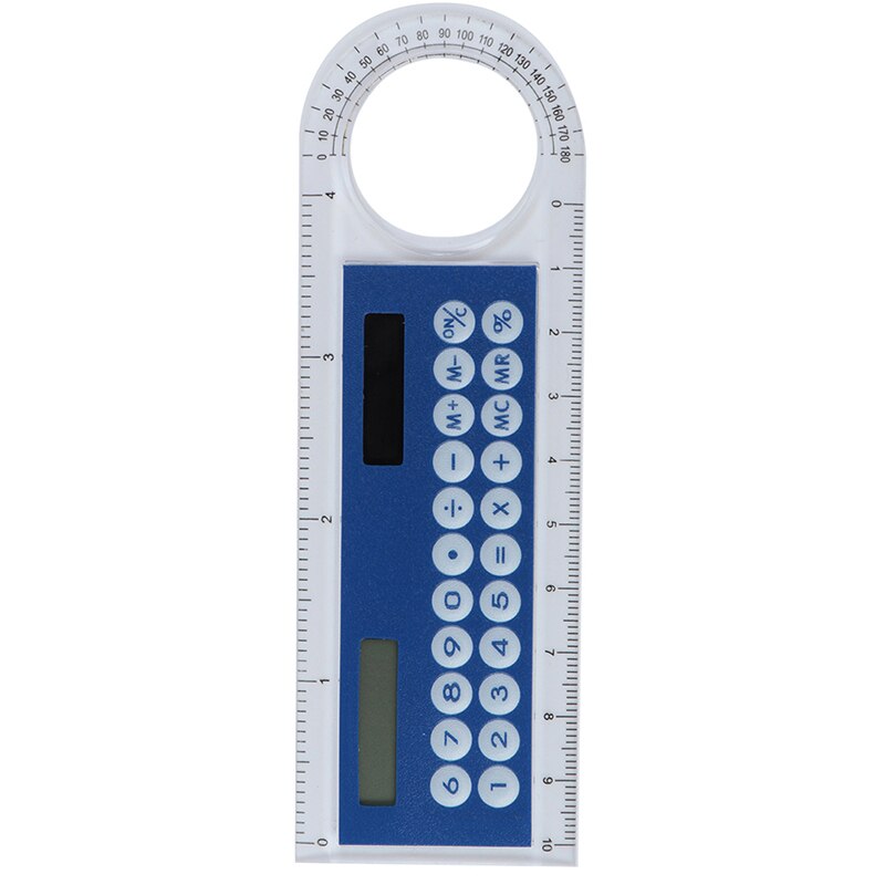 Mini-calculadora cartão de 10cm, energia solar, criativo, com régua multifuncional, material de escritório e escola, 1 peça: blue