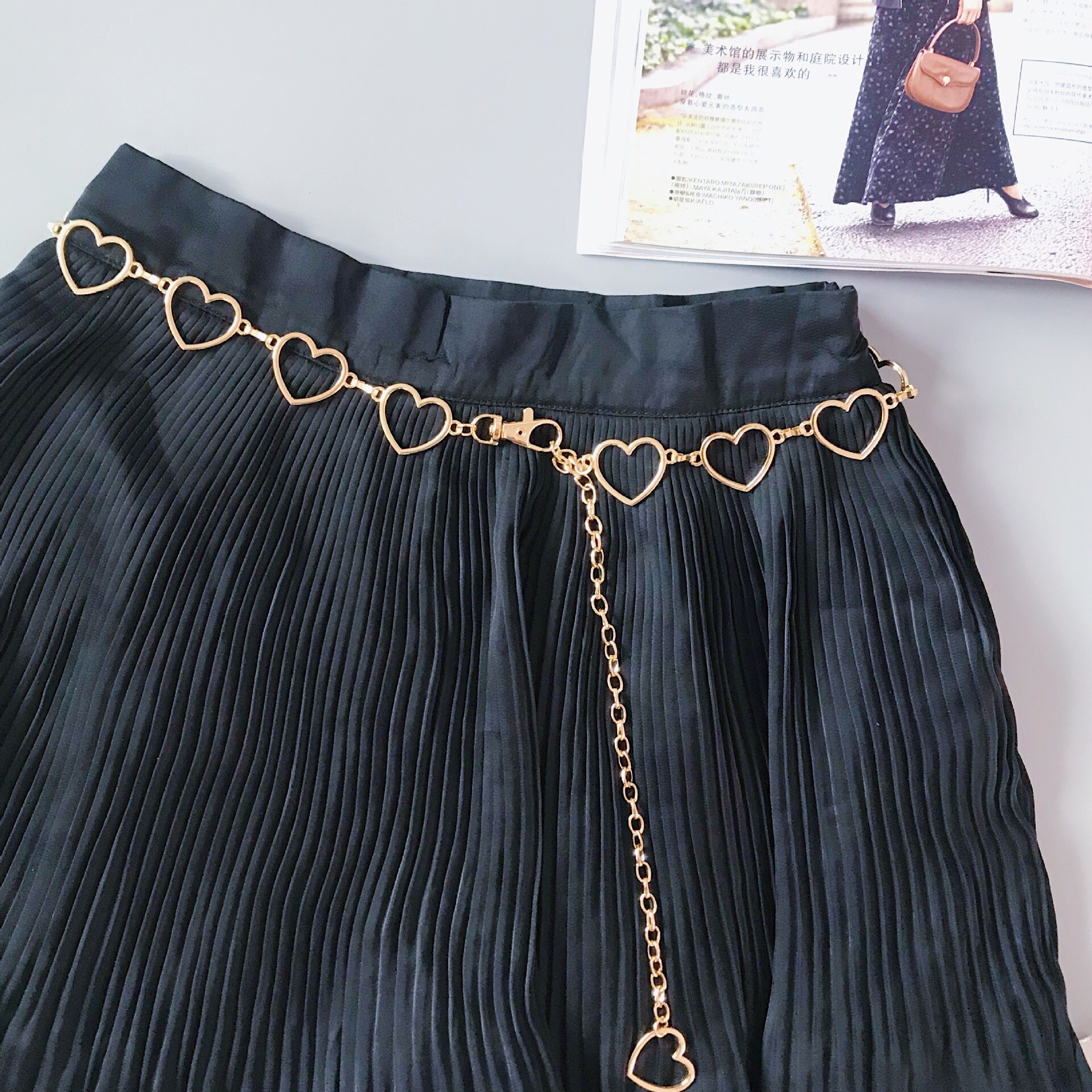 Gold Silver Chain Belt Heart Metal Women Waist Chain Female Girls Adjustable Thin Waistband Dress Accessories