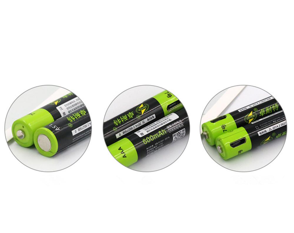 Znter 1.5v aaa-akkus, 600 mah, usb-wiederaufladbarer lithium-polymer-akku, schnellladung über micro-usb-kabel