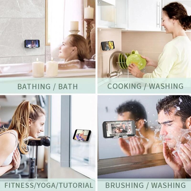 Metal Wall Mount Phone Holder Stand for Smartphone Tablet Shower Phone Holder Wall Mounted Organizer Storage Adjustable Bracket