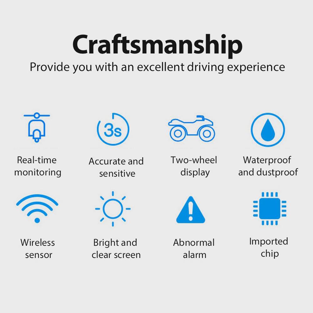 Wireless Motorcycle TPMS Tire Pressure Monitoring System Motor Tyre LCD Display External Tire Pressure Sensors Alarm System