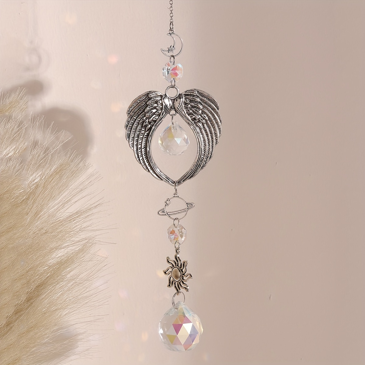 1pc kristalliseos roikkuva koriste enkelin siivet koti puutarhanhoito koristeellinen lasi prisma tuulikello