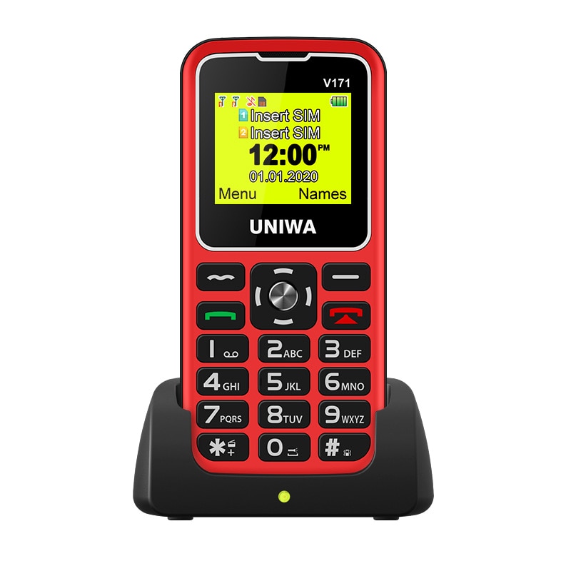 Voor Ouderen Man 2G Functie Telefoon Uniwa V171 Gms Mobiele Telefoon Draadloze Fm 1000 Mah Mobiel Sos 1.77 "scherm Gratis Opladen Dock