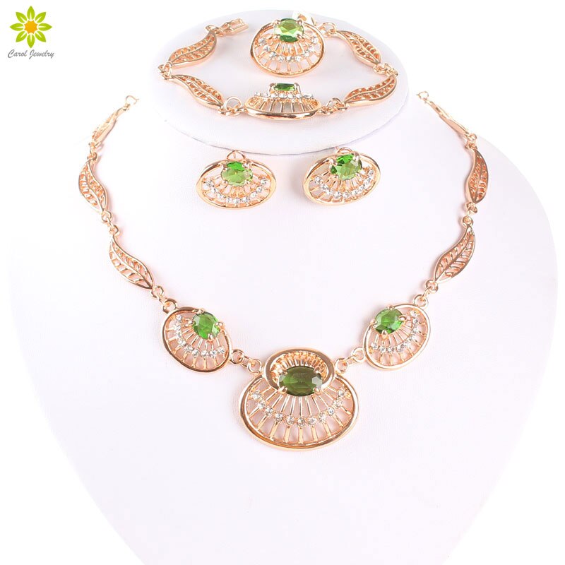 Modeschmuck setzt Für Frauen Hülse Anhänger Kristall Halskette Ohrringe Armbinde Ring Gold Farbe Hochzeit Zubehör