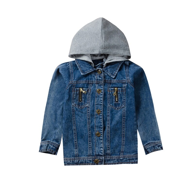 Autumn Baby Girl Hooded Denim Jacket Coat Outdoor Long Sleeve Outerwear Hvlv: 3T