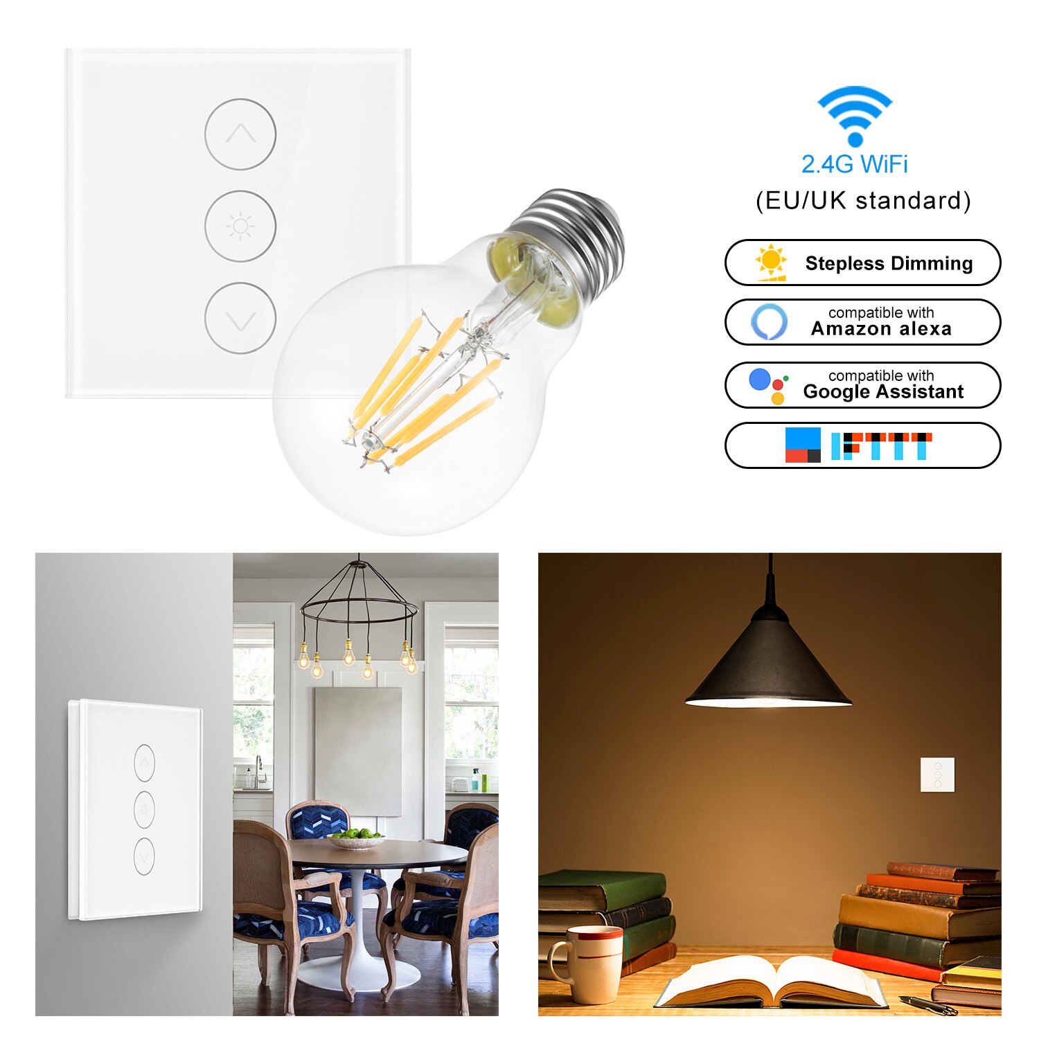 Smart Light Dimmer In Wall Touch Control WiFi Light Switch Work With Alexa Google Assistant IFTTT With Dimmer E27 Bulb