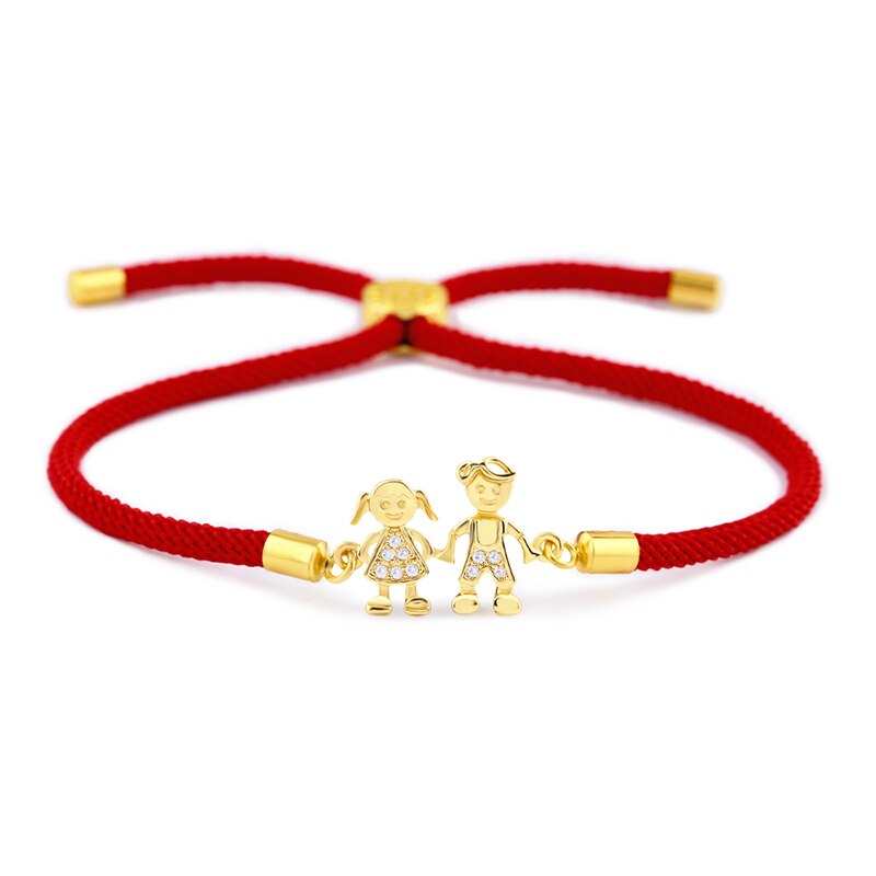 Flola Jongen & Meisje Vriendschap Armband Verstelbare Black String Rope Armband Cz Zirkoon Charm Paar Armband Sieraden Brtb05: Gold(Red rope)